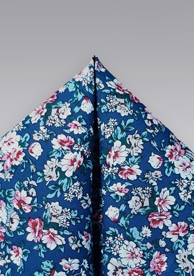 Einstecktuch Baumwolle Blumenmuster marineblau Einstecktuch Baumwolle Blumenmuster marineblau
