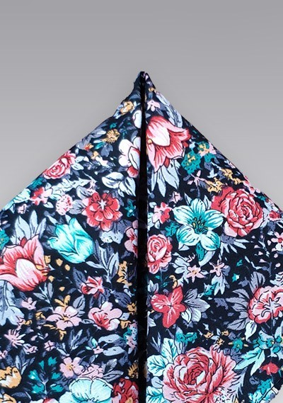 Einstecktuch Baumwolle Blümchenmotiv asphaltschwarz Einstecktuch Baumwolle Blümchenmotiv asphaltschwarz