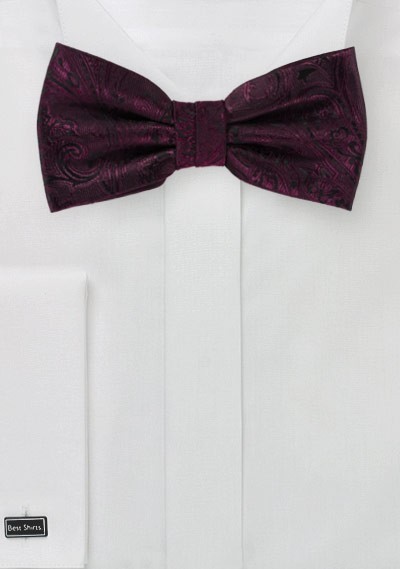 Herrenschleife schwungvolles Paisley-Motiv weinrot und schwarz Herrenschleife schwungvolles Paisley-Motiv weinrot und schwarz
