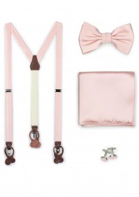 Set: Hosenträger, Fliege, Ziertuch und Manschettenknöpfe blush-rosa