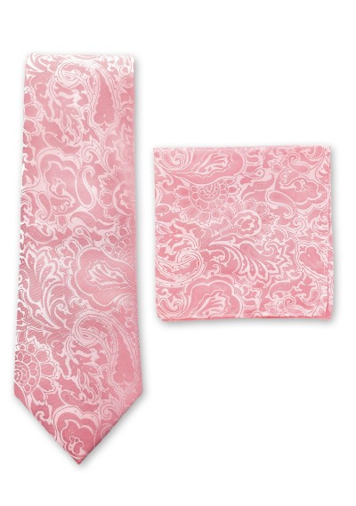 Zusammenstellung Herrenkrawatte und Kavaliertuch Paisley-Muster rosé Zusammenstellung Herrenkrawatte und Kavaliertuch Paisley-Muster rosé
