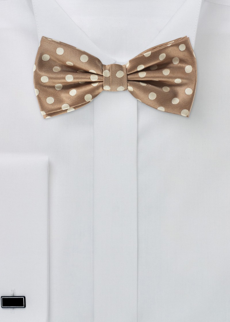 Noeud papillon marron clair à petits pois crème