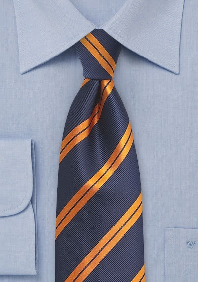 Krawatte Streifendessin dunkelblau orange Krawatte Streifendessin dunkelblau orange
