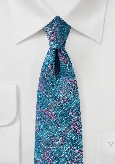 Krawatte marmoriert Paisley türkisblau Krawatte marmoriert Paisley türkisblau